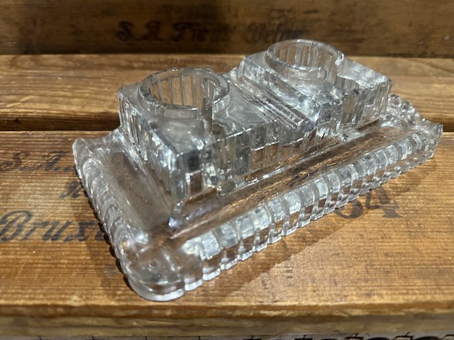 Glazen inktpot + glazen kandelaar - afbeelding 1 van  2