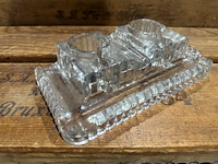 Glazen inktpot + glazen kandelaar - afbeelding 1 van  2