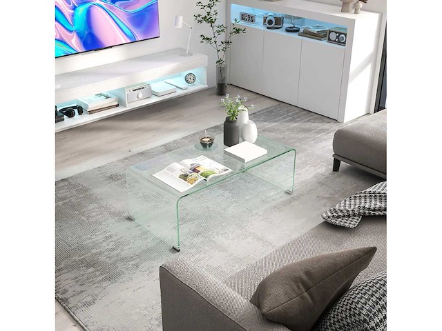 Glazen salontafel moderne stijl gehard glazen rechthoekige salontafel met veilige heldere afgeronde randen - afbeelding 4 van  6