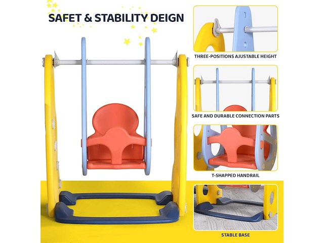 Glij- en swing, 3-in-1 glijbaan met swing & basketbalring en klimladder - afbeelding 1 van  4