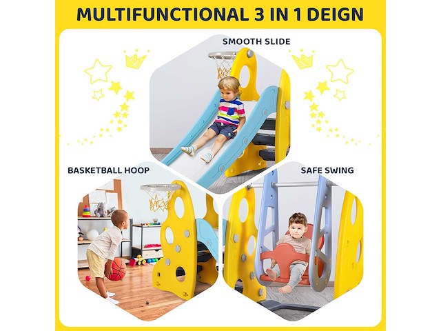 Glij- en swing, 3-in-1 glijbaan met swing & basketbalring en klimladder - afbeelding 3 van  4