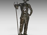 Godefroid devreese (1861-1941), resting farmer, patinated bronze 72 cm. (28.35 in.)