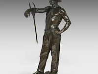 Godefroid devreese (1861-1941), resting farmer, patinated bronze 72 cm. (28.35 in.) - afbeelding 2 van  8