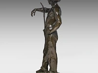 Godefroid devreese (1861-1941), resting farmer, patinated bronze 72 cm. (28.35 in.) - afbeelding 3 van  8