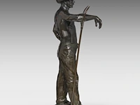 Godefroid devreese (1861-1941), resting farmer, patinated bronze 72 cm. (28.35 in.) - afbeelding 5 van  8