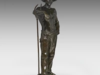 Godefroid devreese (1861-1941), resting farmer, patinated bronze 72 cm. (28.35 in.) - afbeelding 6 van  8