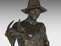 Godefroid devreese (1861-1941), resting farmer, patinated bronze 72 cm. (28.35 in.) - afbeelding 7 van  8