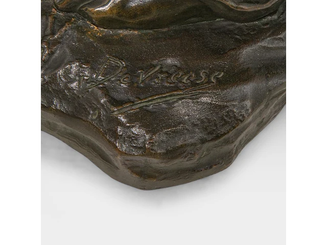 Godefroid devreese (1861-1941), resting farmer, patinated bronze 72 cm. (28.35 in.) - afbeelding 8 van  8