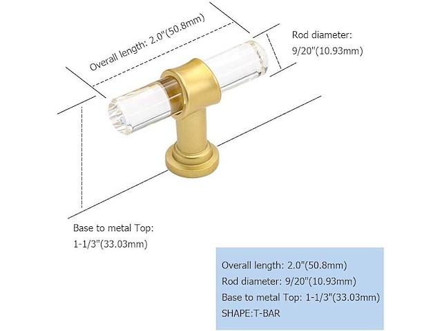 Goldenwarm 10-delige set geborsteld messing kastknoppen - afbeelding 2 van  3
