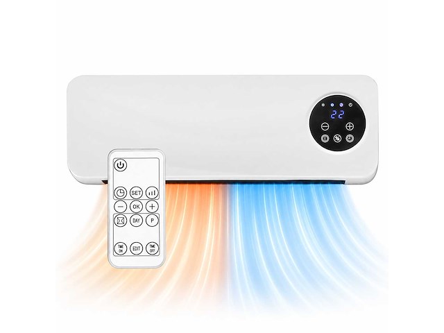 Golermo - 2-in-1 ventilator en verwarming 2000w – wandgemonteerde ventilatorkachel met timer, thermostaat en afstandsbediening – energiezuinig model (2x) - afbeelding 1 van  9