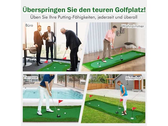 Golf trainingsmat met groen kunstgras voor thuis - afbeelding 2 van  5