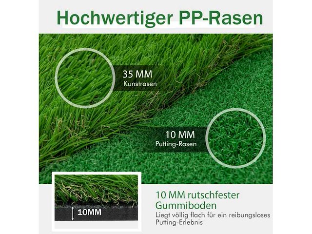 Golf trainingsmat met groen kunstgras voor thuis - afbeelding 3 van  5