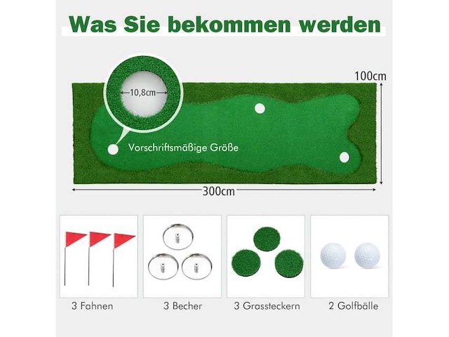 Golf trainingsmat met groen kunstgras voor thuis - afbeelding 4 van  5