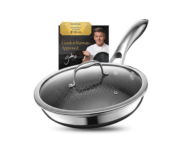 Gordon ramsay hexclad hybride pan met deksel ø 20 cm - roestvrij staal, alle warmtebronnen - afbeelding 1 van  2