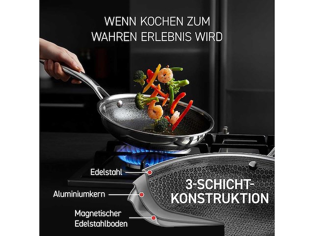 Gordon ramsay hexclad hybride pan met deksel ø 20 cm - roestvrij staal, alle warmtebronnen - afbeelding 2 van  2