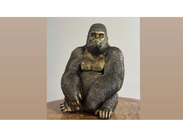 Gorilla zit goud h23cm - afbeelding 1 van  2