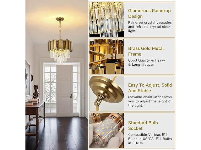 Gouden kristallen kroonluchter - afbeelding 5 van  5