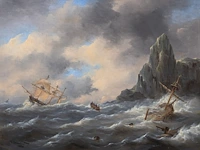 Govert van emmerik (1808-1882), sinking ships near a rocky shore, oil on canvas 59 x 74 cm. (23.23 x 29.12 in.), frame: 81 x 99 cm. (31.89 x 38.97 in.)