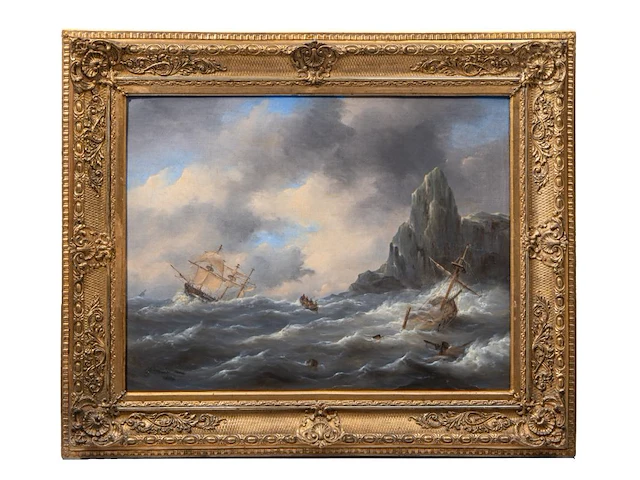 Govert van emmerik (1808-1882), sinking ships near a rocky shore, oil on canvas 59 x 74 cm. (23.23 x 29.12 in.), frame: 81 x 99 cm. (31.89 x 38.97 in.) - afbeelding 2 van  7