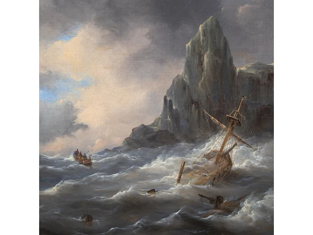 Govert van emmerik (1808-1882), sinking ships near a rocky shore, oil on canvas 59 x 74 cm. (23.23 x 29.12 in.), frame: 81 x 99 cm. (31.89 x 38.97 in.) - afbeelding 4 van  7