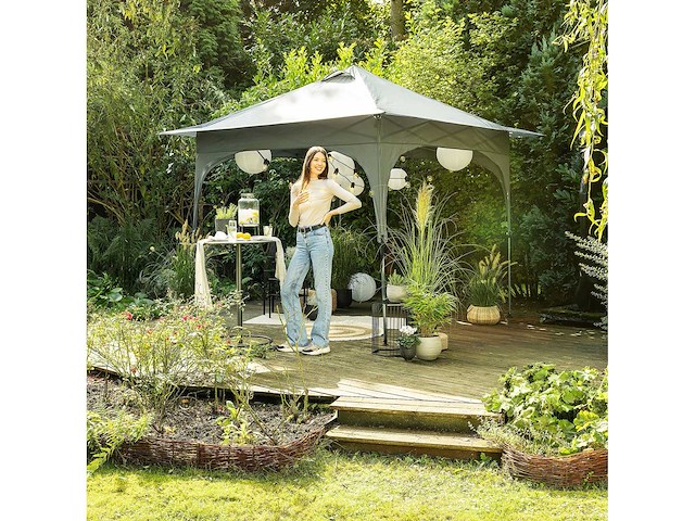 Green lounge inklapbed met push-up functie, uv-zonbescherming 80+ - taupe - 300x410cm - afbeelding 1 van  5