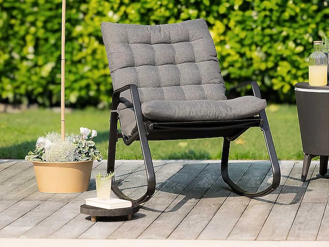 Green lounge schommelstoel met kussen - zwart - afbeelding 1 van  4