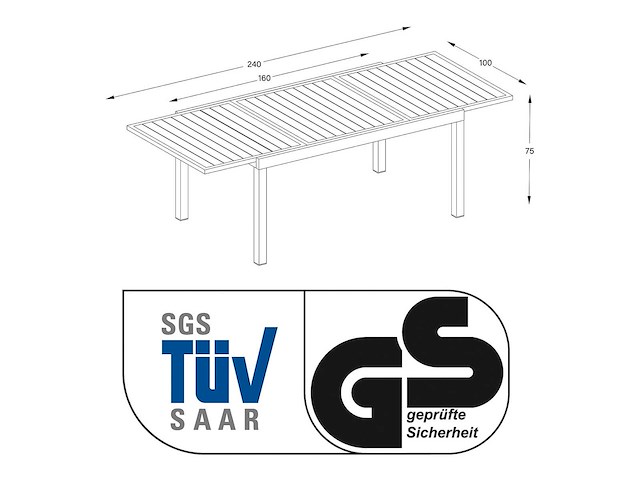 Green lounge tuintafel van aluminium, gs-gecertificeerd, uitschuifbaar van 160 tot 240 cm. - afbeelding 10 van  10