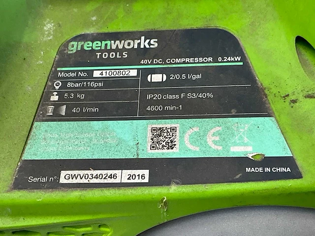 Greenworks 4100802 accu luchtcompressor - afbeelding 3 van  5