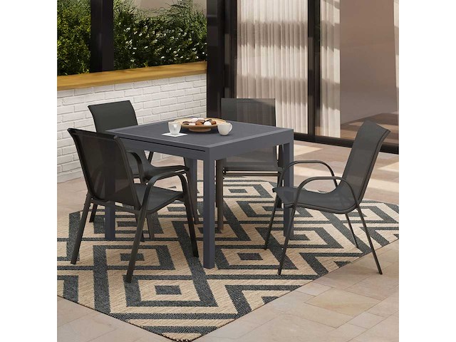 Grijs polywood 4-zits uitschuifbaar eetmeubelset - afbeelding 2 van  7