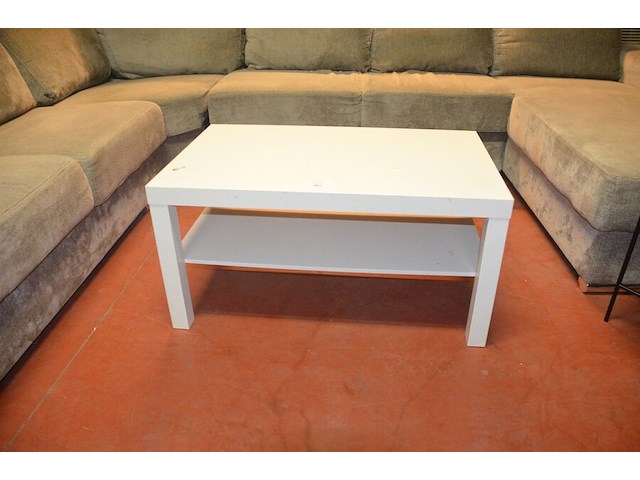 Grijs stoffen u-vormig hoeksalon afm. 350x280, wit rechthoekig salontafeltje, rond zwart bijzettafeltje - afbeelding 4 van  11