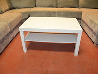 Grijs stoffen u-vormig hoeksalon afm. 350x280, wit rechthoekig salontafeltje, rond zwart bijzettafeltje - afbeelding 4 van  11