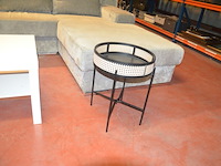 Grijs stoffen u-vormig hoeksalon afm. 350x280, wit rechthoekig salontafeltje, rond zwart bijzettafeltje - afbeelding 5 van  11