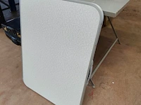 Grijze metalen plooitafel 110x70 cm, opklapbaar kampeertafeltje, snoeischaar, aluminium opstapje met 2 treden, waterslang op haspel gardena, kleine trapladder wit met 2 treden - afbeelding 3 van  8