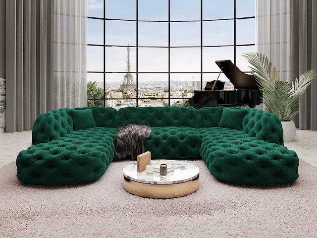 Groene fluwelen panoramische bank - afbeelding 1 van  13