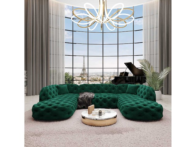 Groene fluwelen panoramische bank - afbeelding 6 van  13