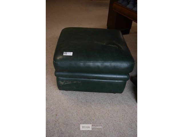 Groene lederen poef - afbeelding 1 van  3