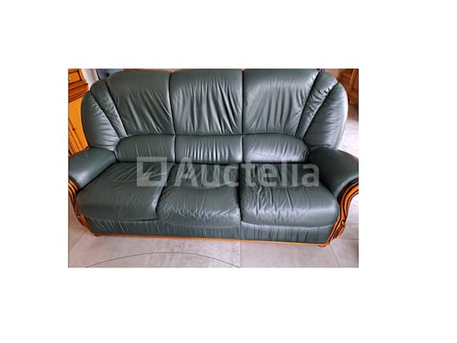 Groene leren fauteuils (3 + 1), salontafel - afbeelding 4 van  11