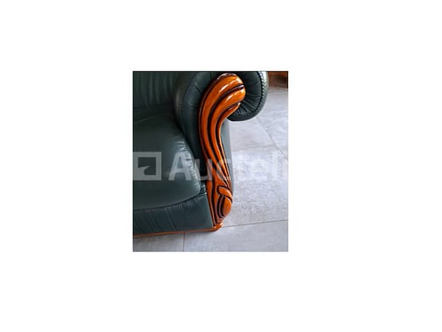 Groene leren fauteuils (3 + 1), salontafel - afbeelding 10 van  11