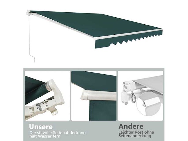 Groene luifel met krukas 400 x 250 cm - afbeelding 5 van  6