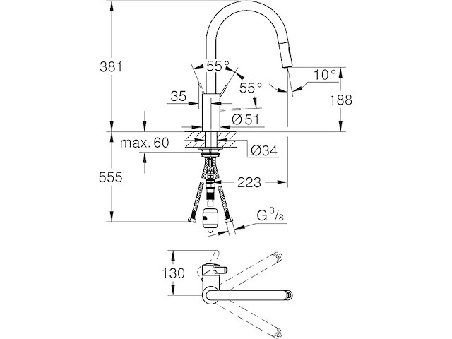 Grohe eurosmart cosmopolitan keukenmengkraan - afbeelding 2 van  2