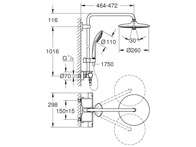 Grohe vitalio joy doucheset 260 met thermostaat, 3 stralen, chromen 26403001 - afbeelding 3 van  9