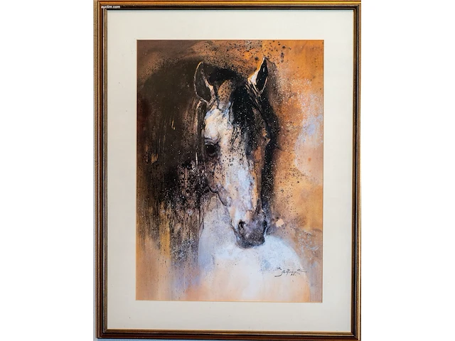 Groot gemengde techniek portret van een paard j.... - afbeelding 1 van  4