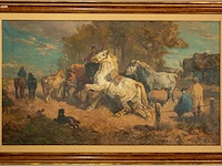 Groot klassiek olieverfschilderij "steigerende...