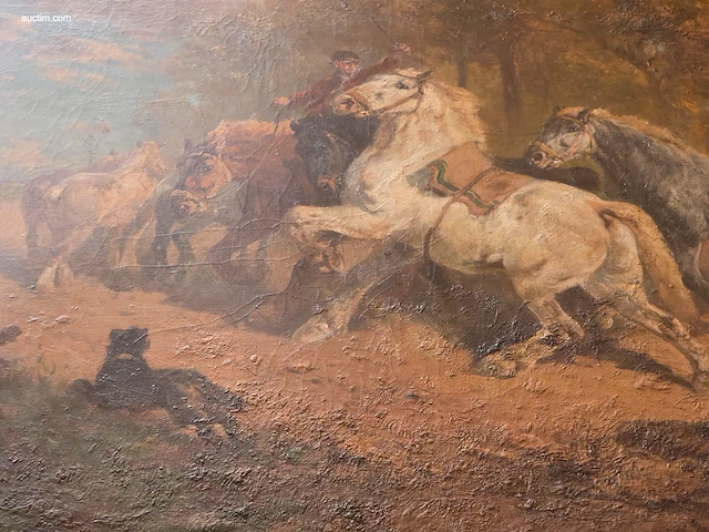 Groot klassiek olieverfschilderij "steigerende... - afbeelding 2 van  2