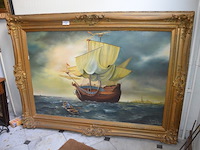 Groot schilderij in koperkleurige kader zeilboot afm. 180x130 - afbeelding 2 van  7