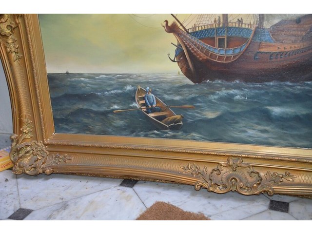 Groot schilderij in koperkleurige kader zeilboot afm. 180x130 - afbeelding 4 van  7