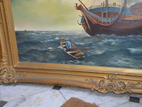 Groot schilderij in koperkleurige kader zeilboot afm. 180x130 - afbeelding 4 van  7