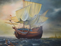Groot schilderij in koperkleurige kader zeilboot afm. 180x130 - afbeelding 5 van  7