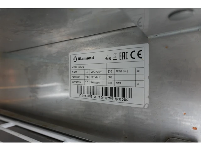 Grote 3-deurs koelkast met saladette en marmeren werkblad (diamond italia) - afbeelding 11 van  12