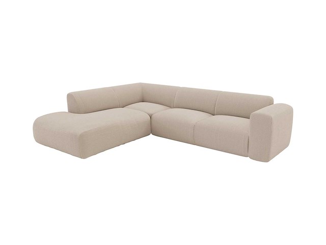 Grote bank in de linkerhoek met meridiaanrug in fijn ribfluik ribfluwelen beige van maison céphy - afbeelding 3 van  8